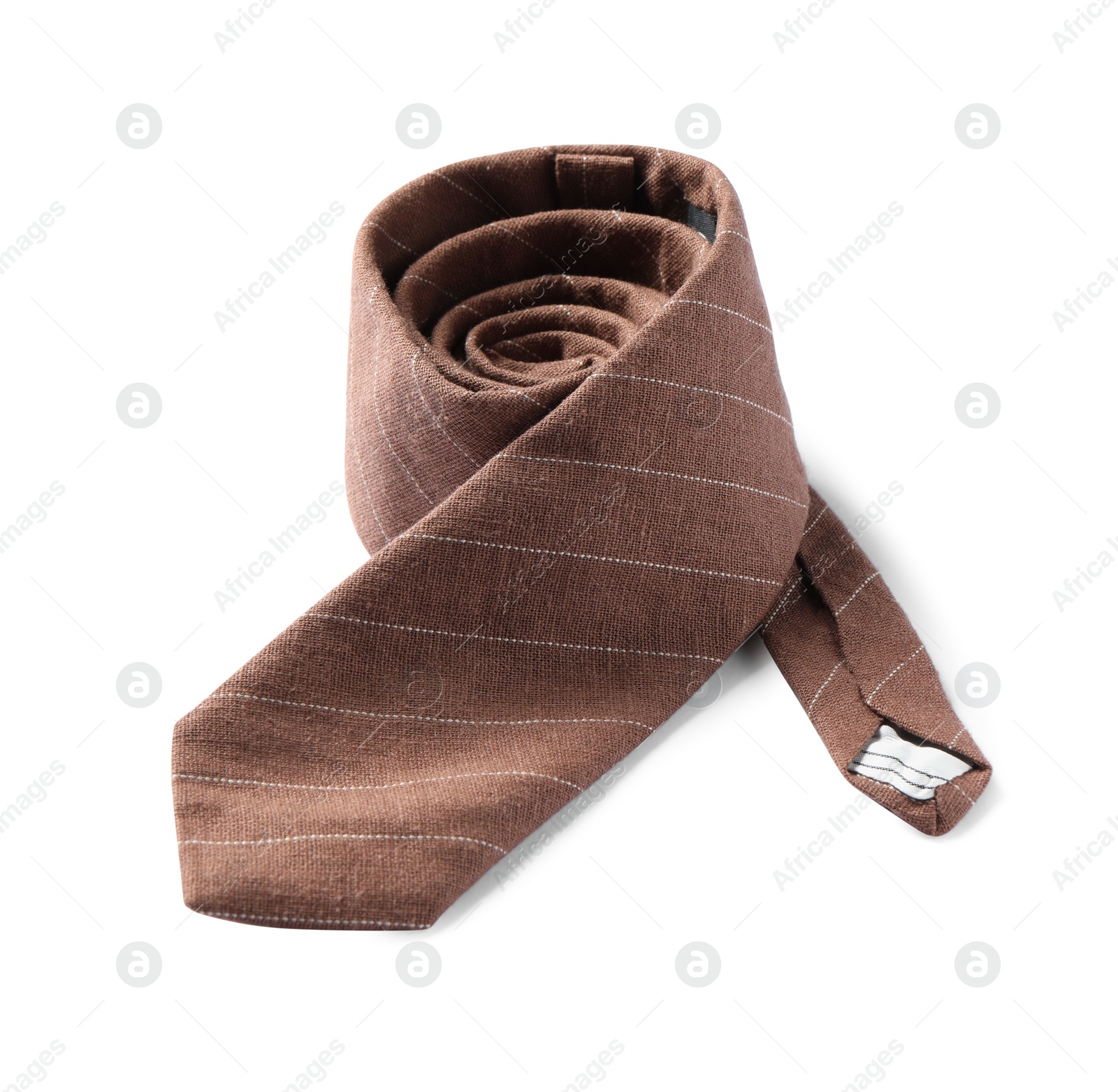 Photo of One striped necktie isolated on white. Men's accessory