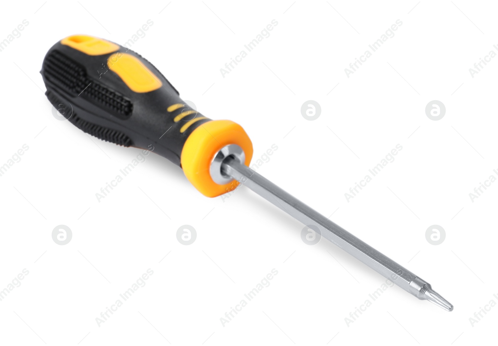 Photo of One screwdriver with color handle isolated on white