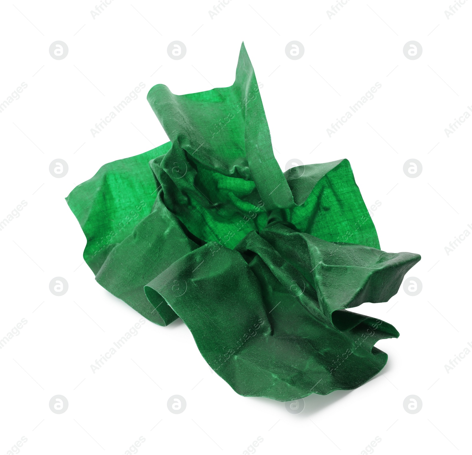 Photo of Crumpled green beeswax food wrap on white background