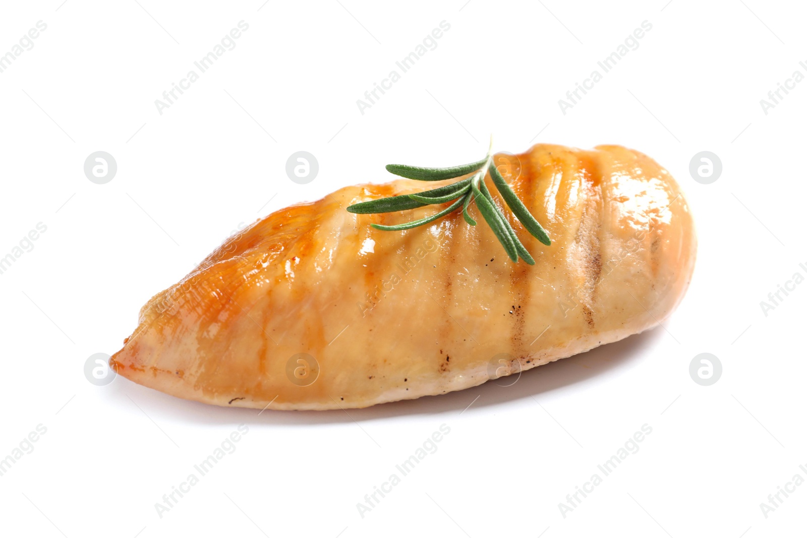 Photo of Grilled chicken breast with rosemary on white background