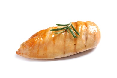 Photo of Grilled chicken breast with rosemary on white background