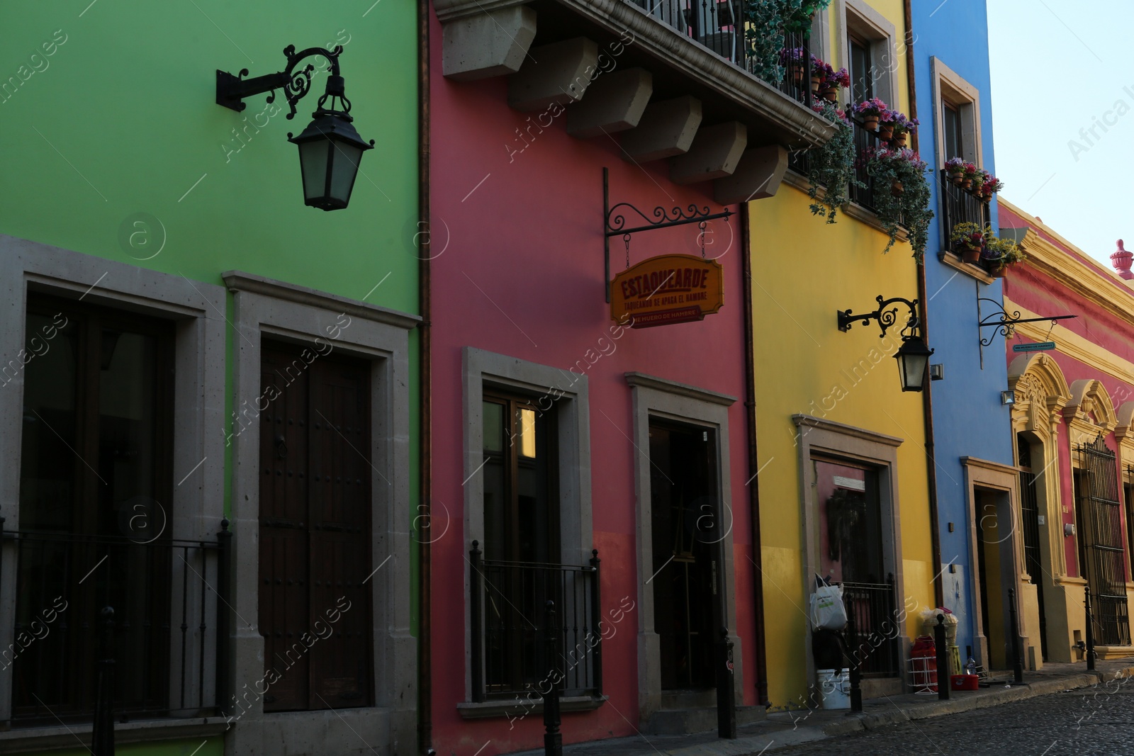 Photo of San Pedro Garza Garcia, Mexico - September 25, 2022: Beautiful colorful buildings on city street