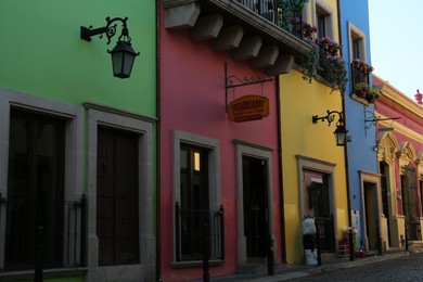 San Pedro Garza Garcia, Mexico - September 25, 2022: Beautiful colorful buildings on city street