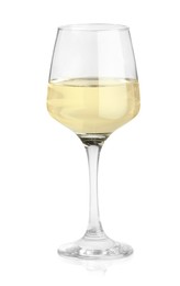 Photo of Tasty wine in glass isolated on white