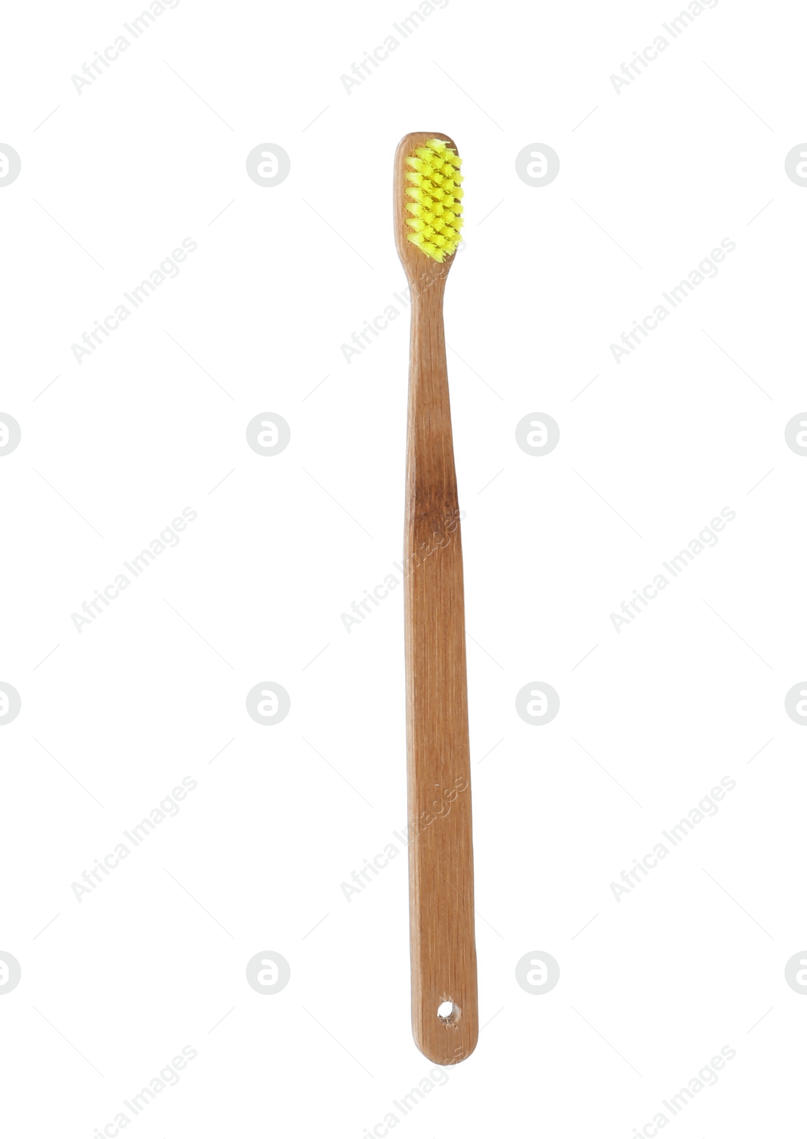 Photo of Bamboo toothbrush on white background. Dental care