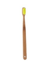 Bamboo toothbrush on white background. Dental care