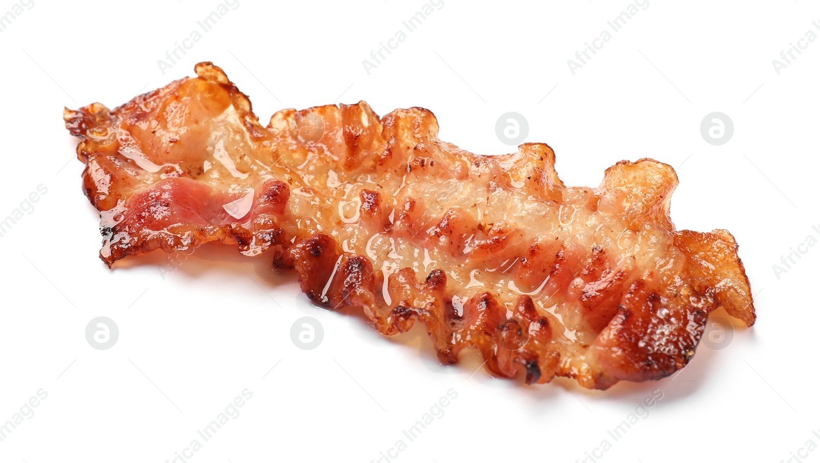 Photo of One fried bacon slice isolated on white