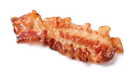 One fried bacon slice isolated on white