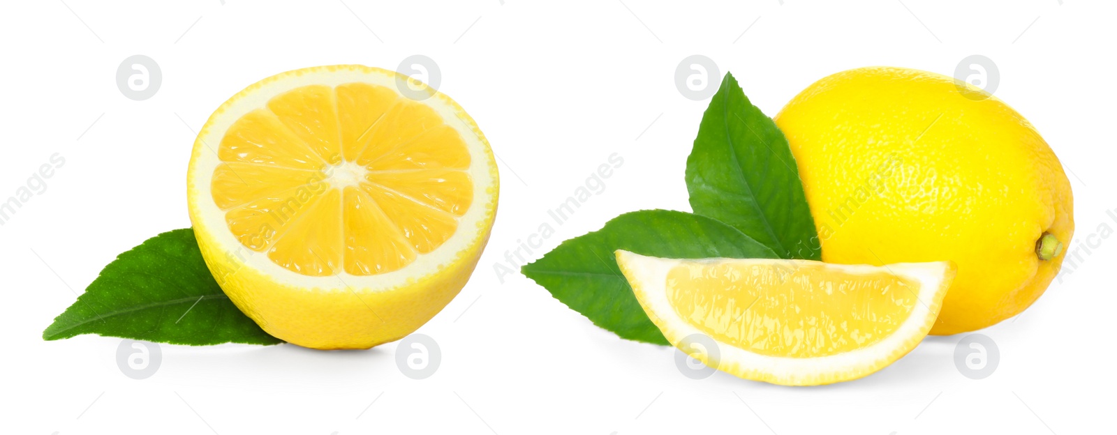 Image of Fresh ripe lemons on white background. Banner design 