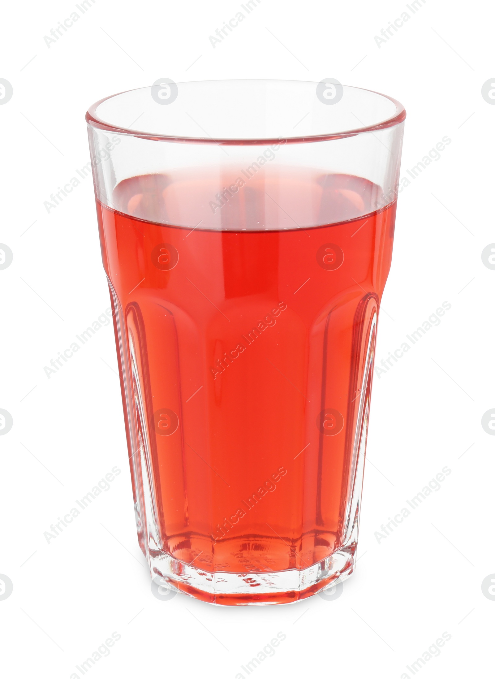Photo of Refreshing pomegranate juice in glass isolated on white