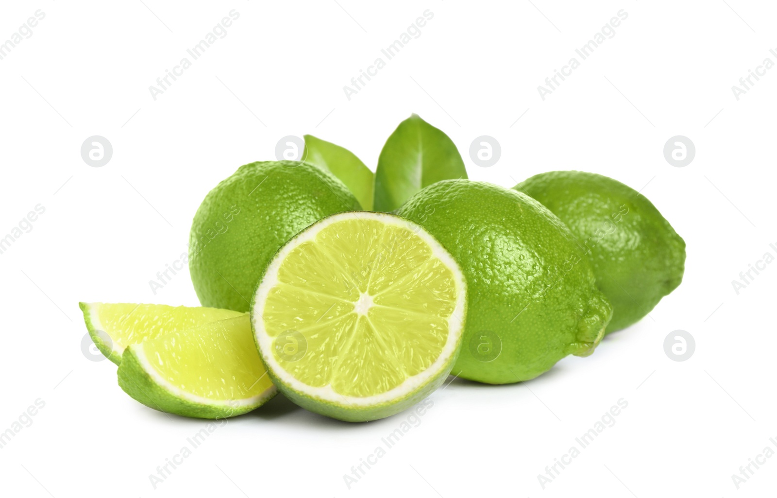 Photo of Fresh ripe green limes isolated on white