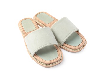 Stylish light grey slippers isolated on white