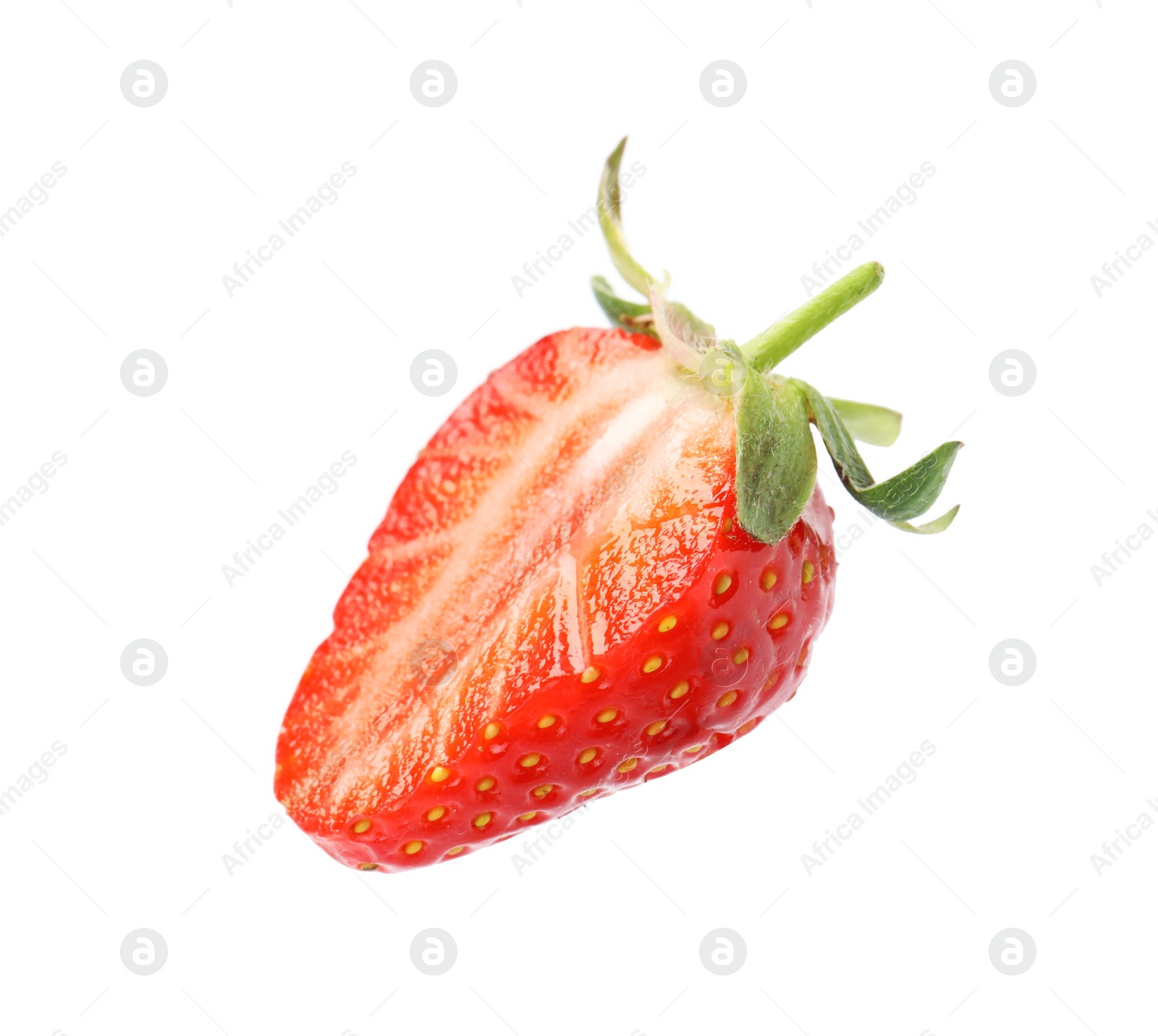 Photo of Half of ripe strawberry isolated on white