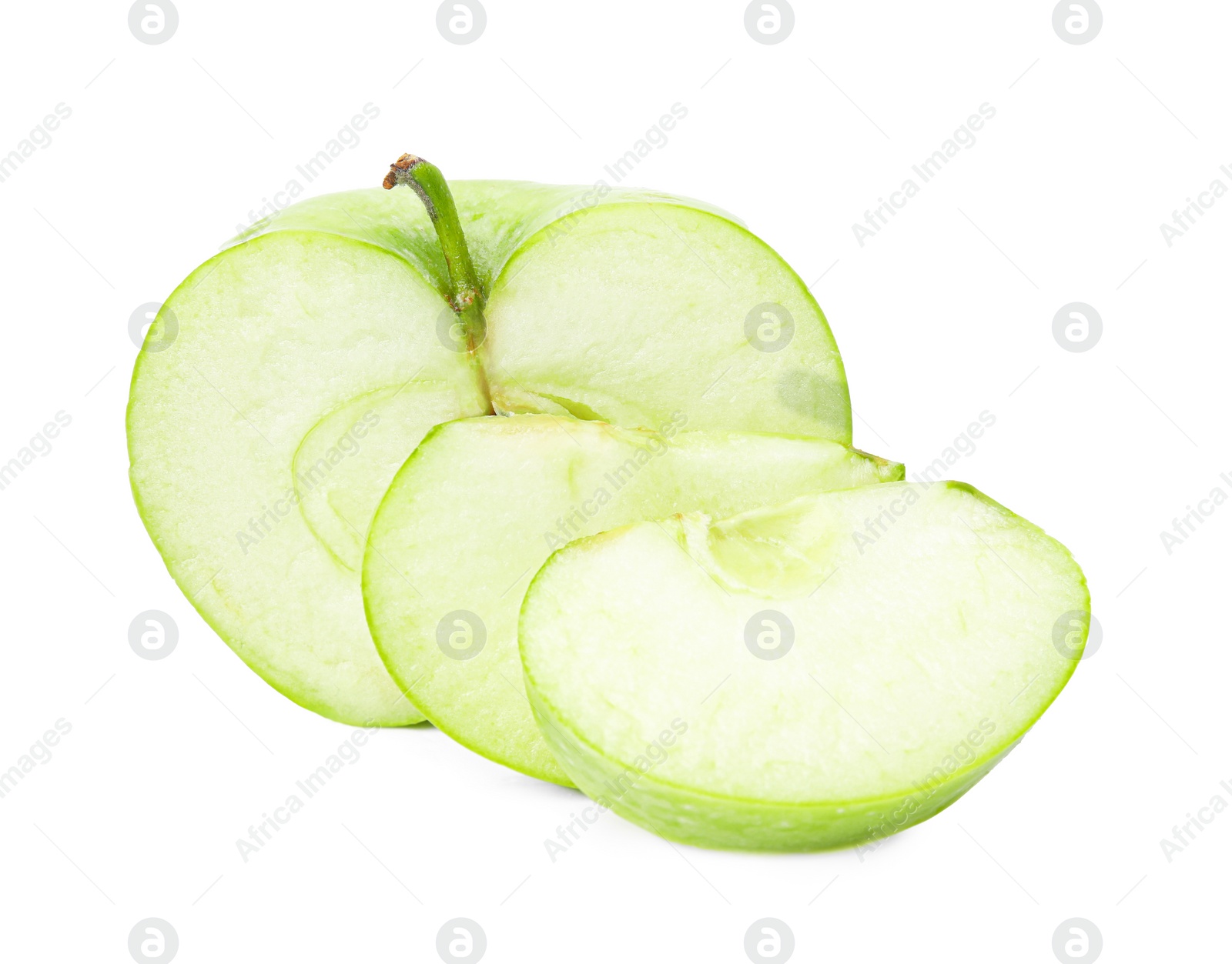 Pieces of ripe green apple isolated on white Photo of Pieces of ripe green apple isolated on white