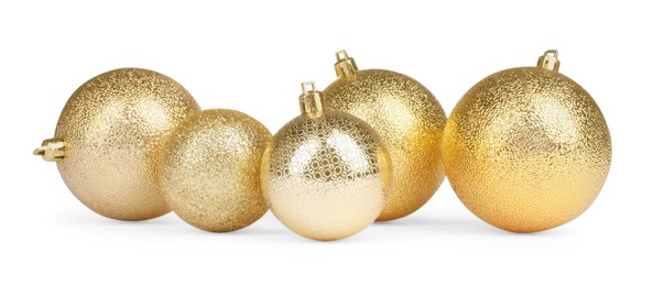 Beautiful golden Christmas balls isolated on white