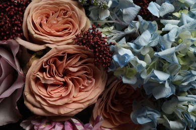 Photo of Beautiful bouquet of fresh flowers as background, closeup