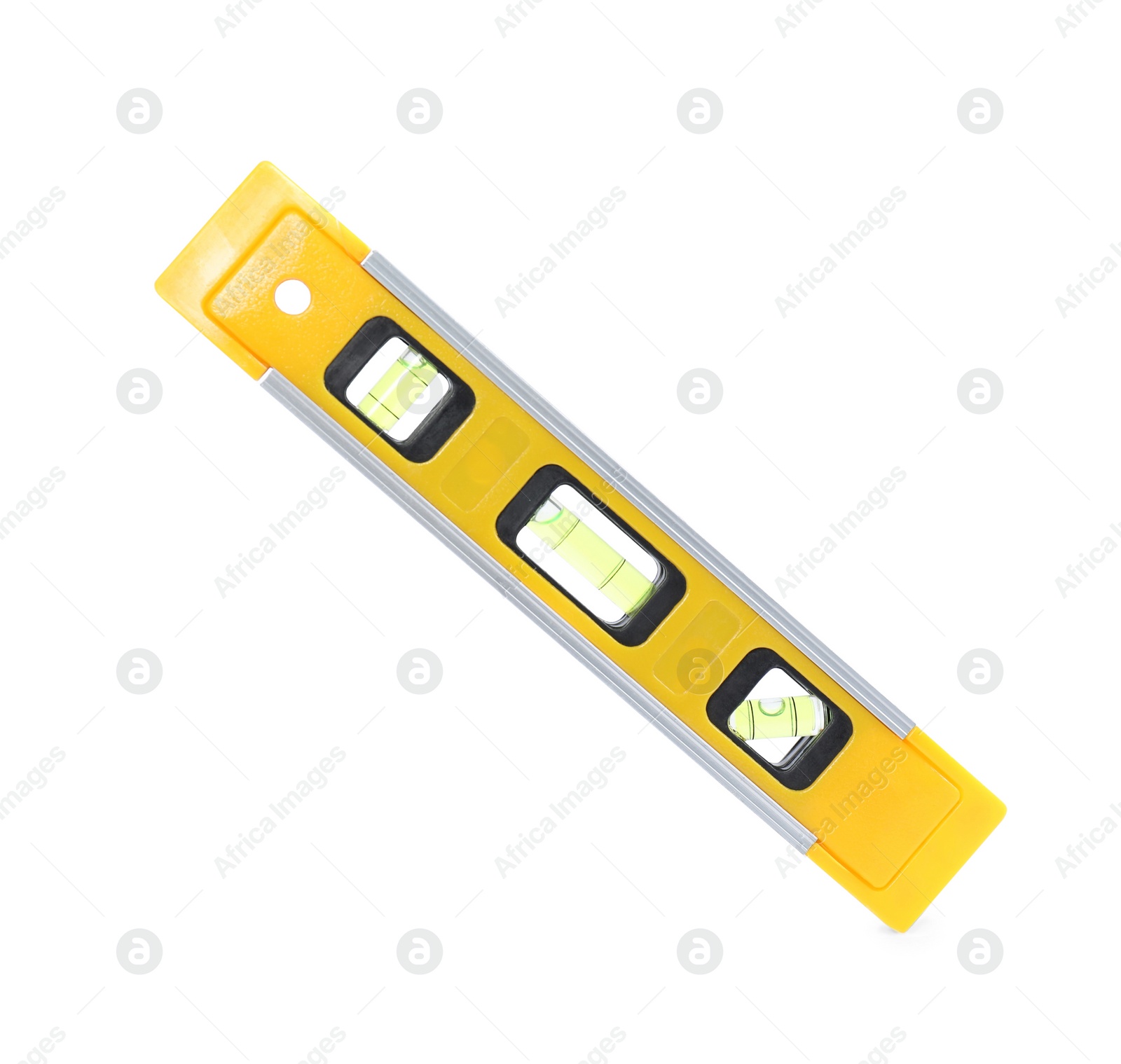 Photo of Yellow building level isolated on white. Construction tool