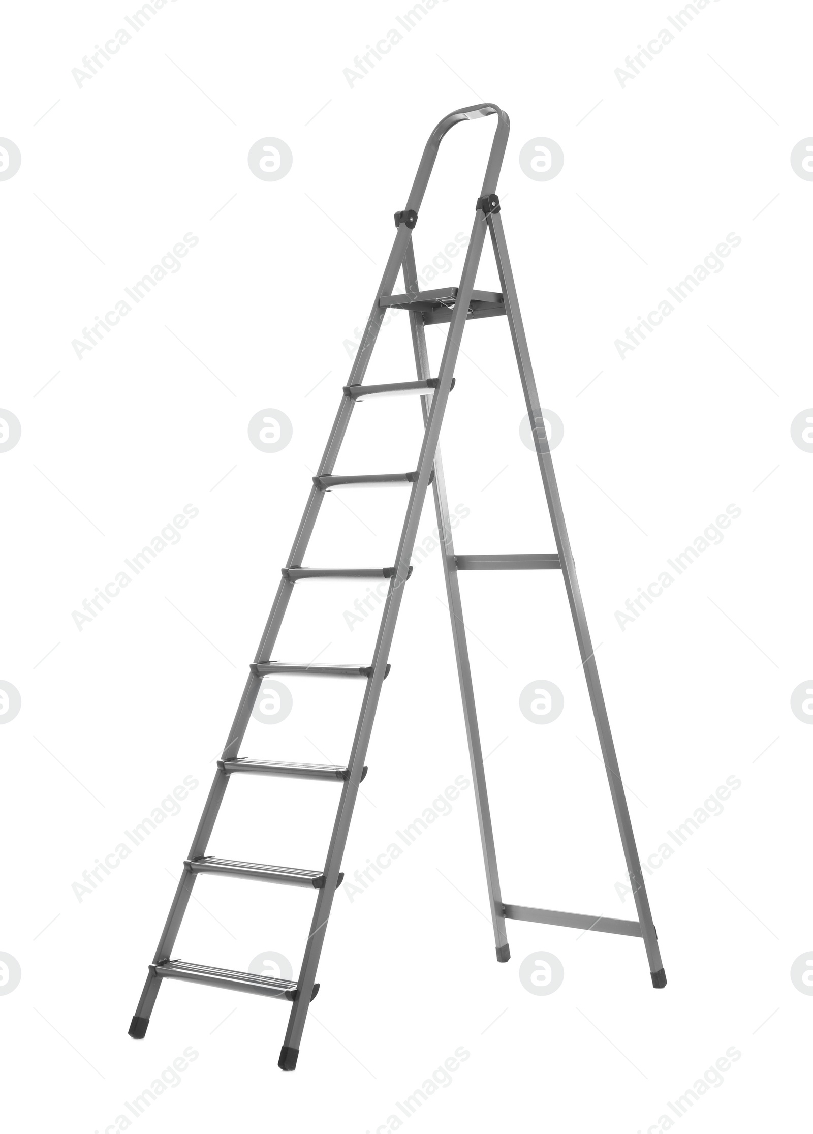 Photo of Modern metal stepladder isolated on white. Construction tool