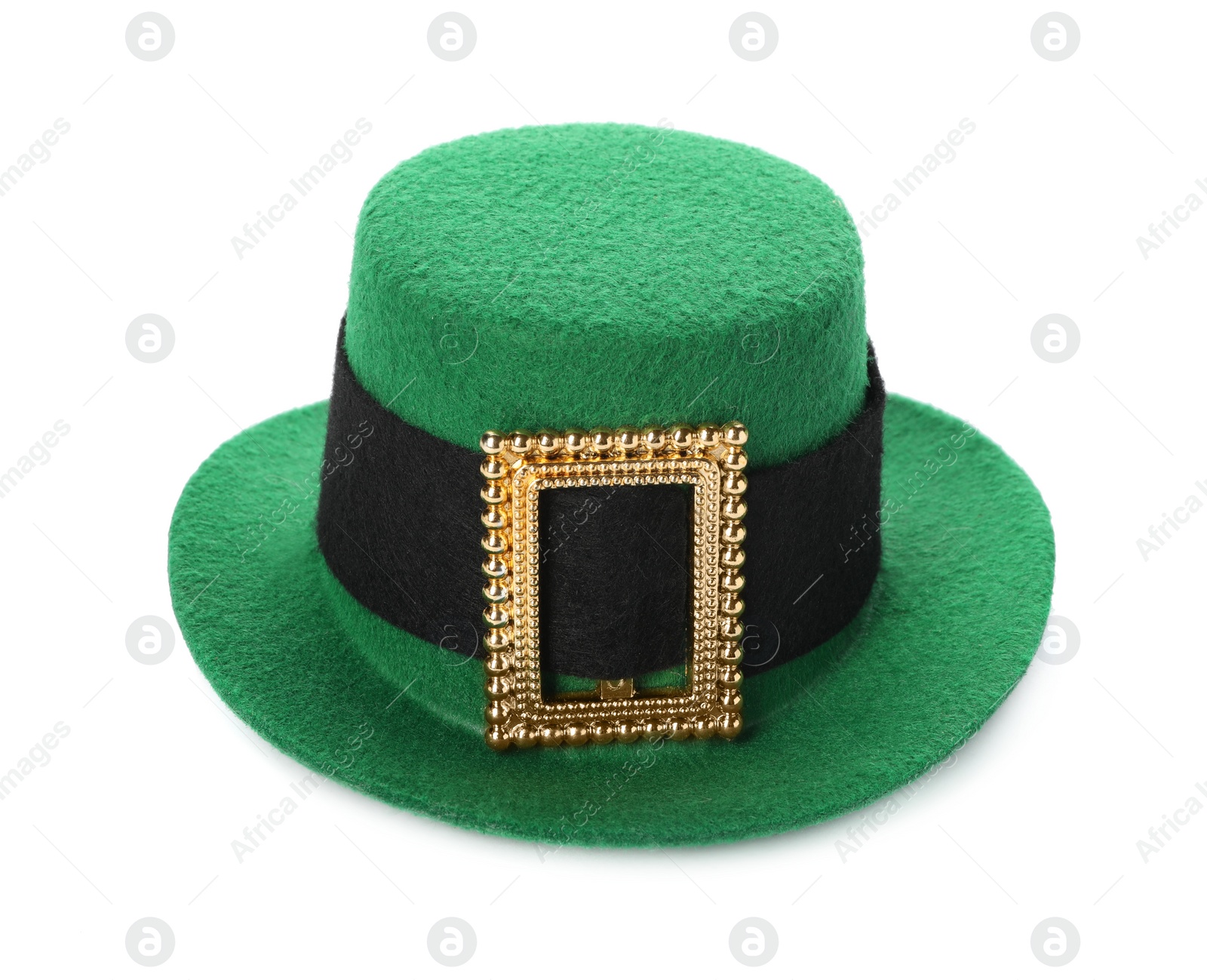 Photo of Green leprechaun hat isolated on white. Saint Patrick's Day accessory