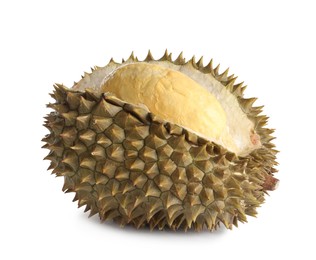 Fresh ripe durian isolated on white. Tropical fruit