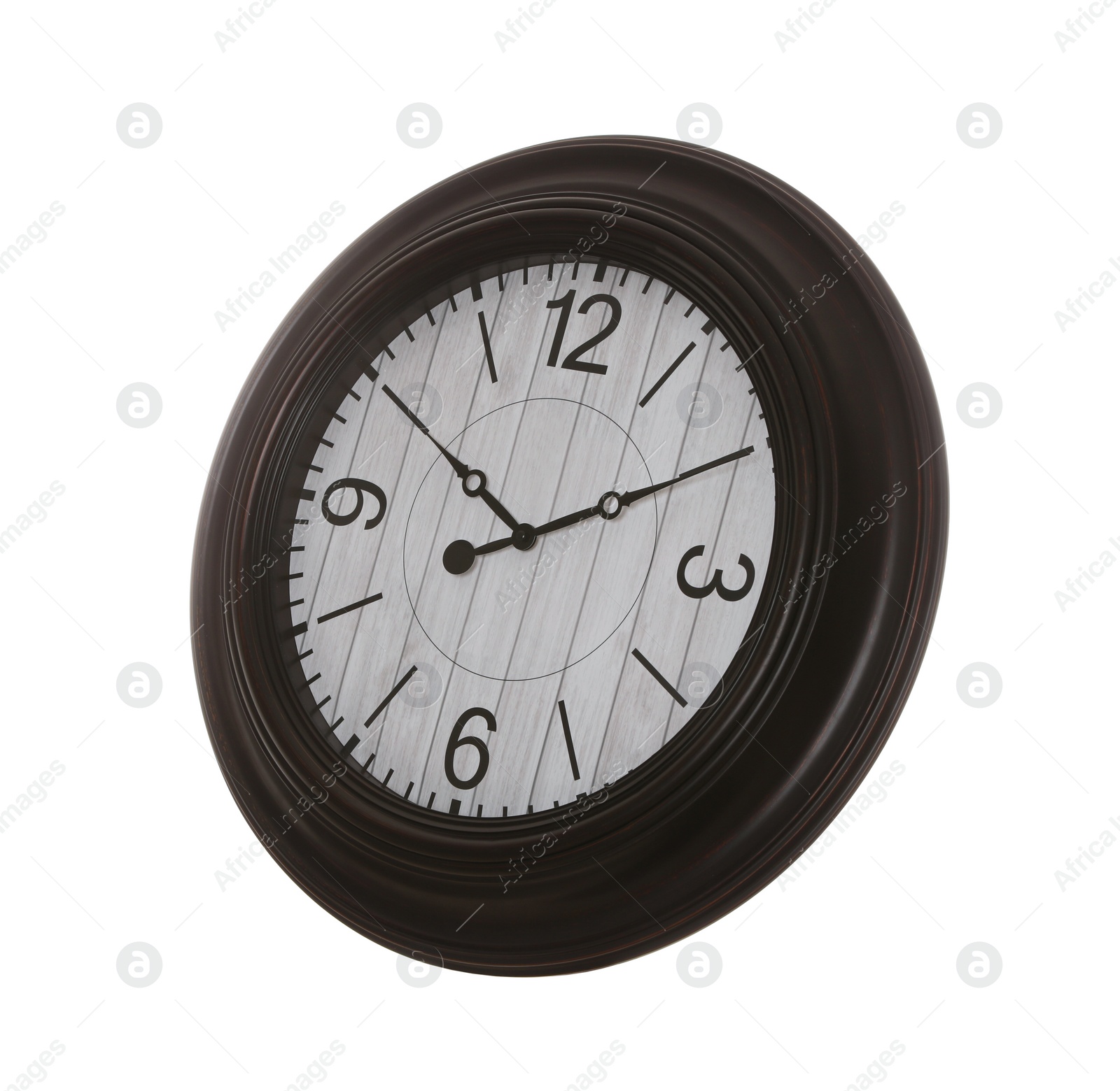 Photo of Stylish round wall clock isolated on white