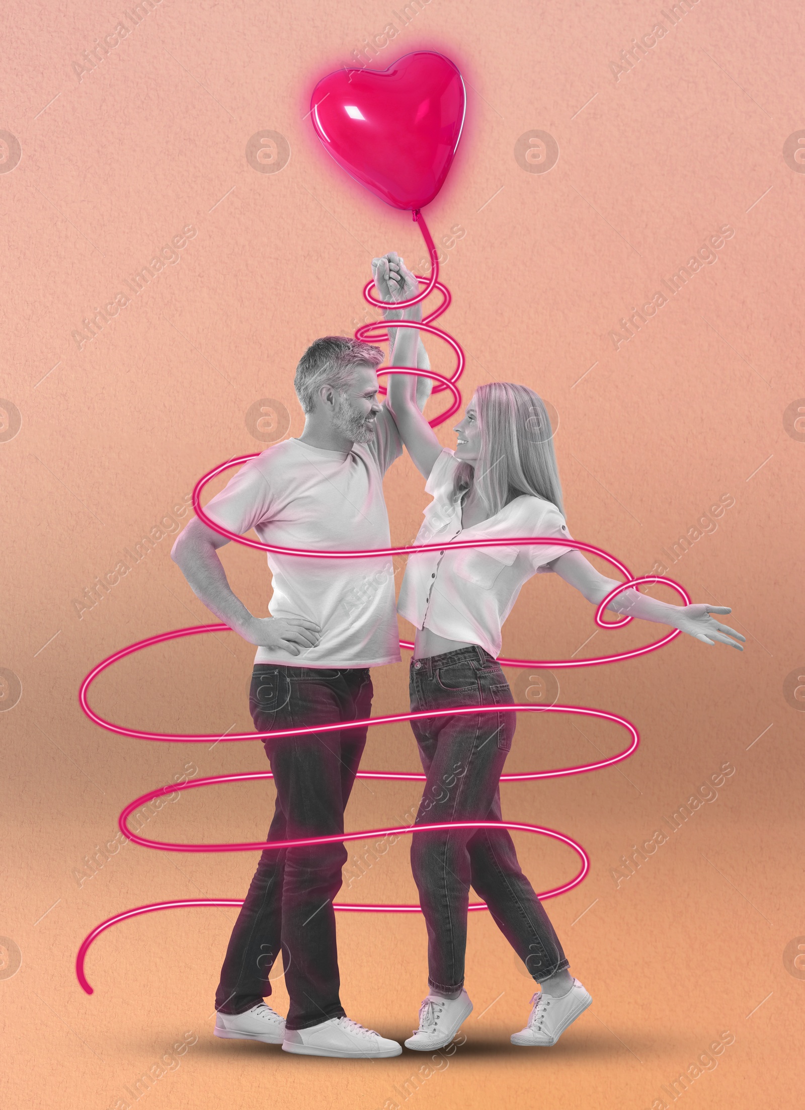 Image of Lovely couple on date. Creative art collage