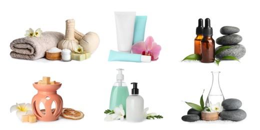Image of Set with different spa products isolated on white