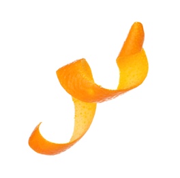 Photo of Fresh orange peel on white background. Healthy fruit