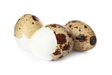 Boiled quail eggs in shell isolated on white