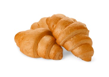 Photo of Delicious croissants isolated on white. Freshly baked pastries