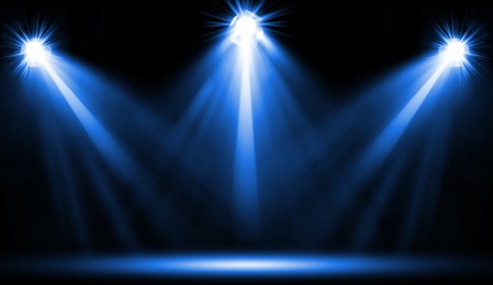 Image of Bright spotlights in darkness. Professional stage equipment