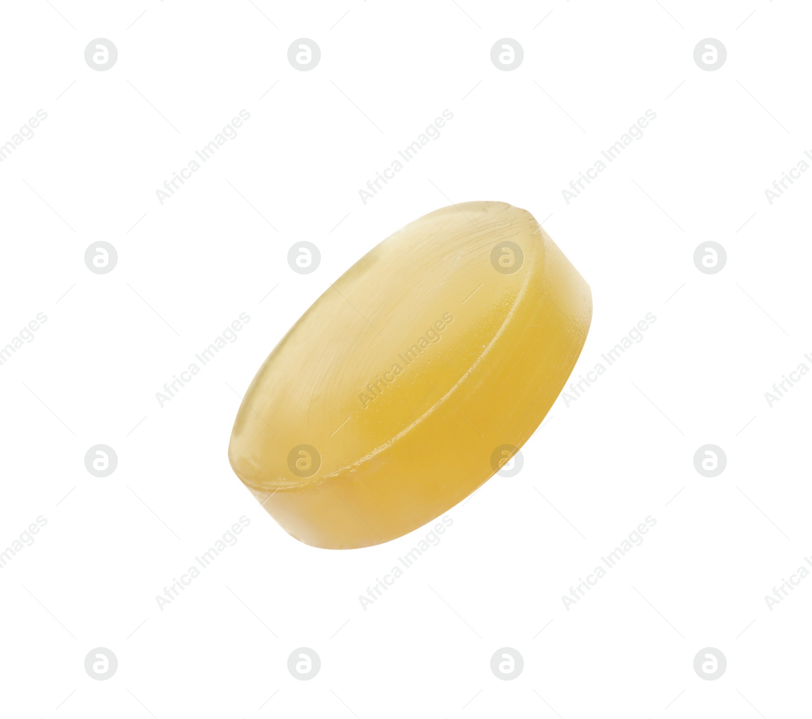 Photo of One yellow cough drop isolated on white