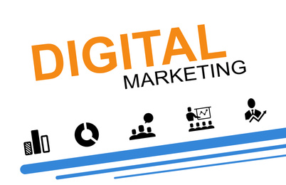 Illustration of Digital marketing strategy. Icons on white background