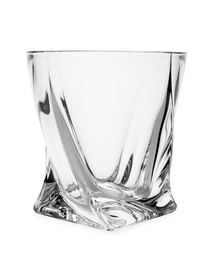 Empty clear lowball glass on white background