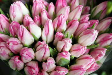 Photo of Beautiful pink tulips as background, closeup. Floral decor
