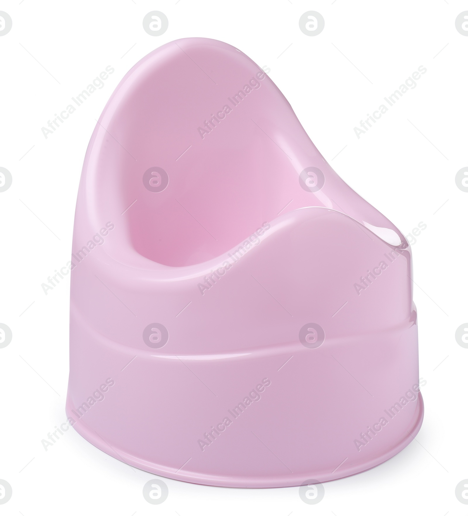 Photo of Pink baby potty isolated on white. Toilet training