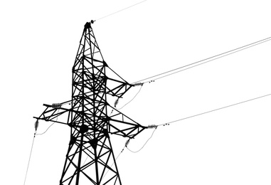 Image of High voltage tower isolated on white. Electric power transmission