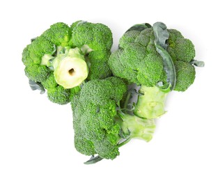 Photo of Fresh raw green broccoli isolated on white, top view