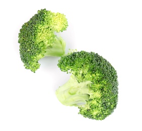 Photo of Fresh green broccoli on white background. Organic food