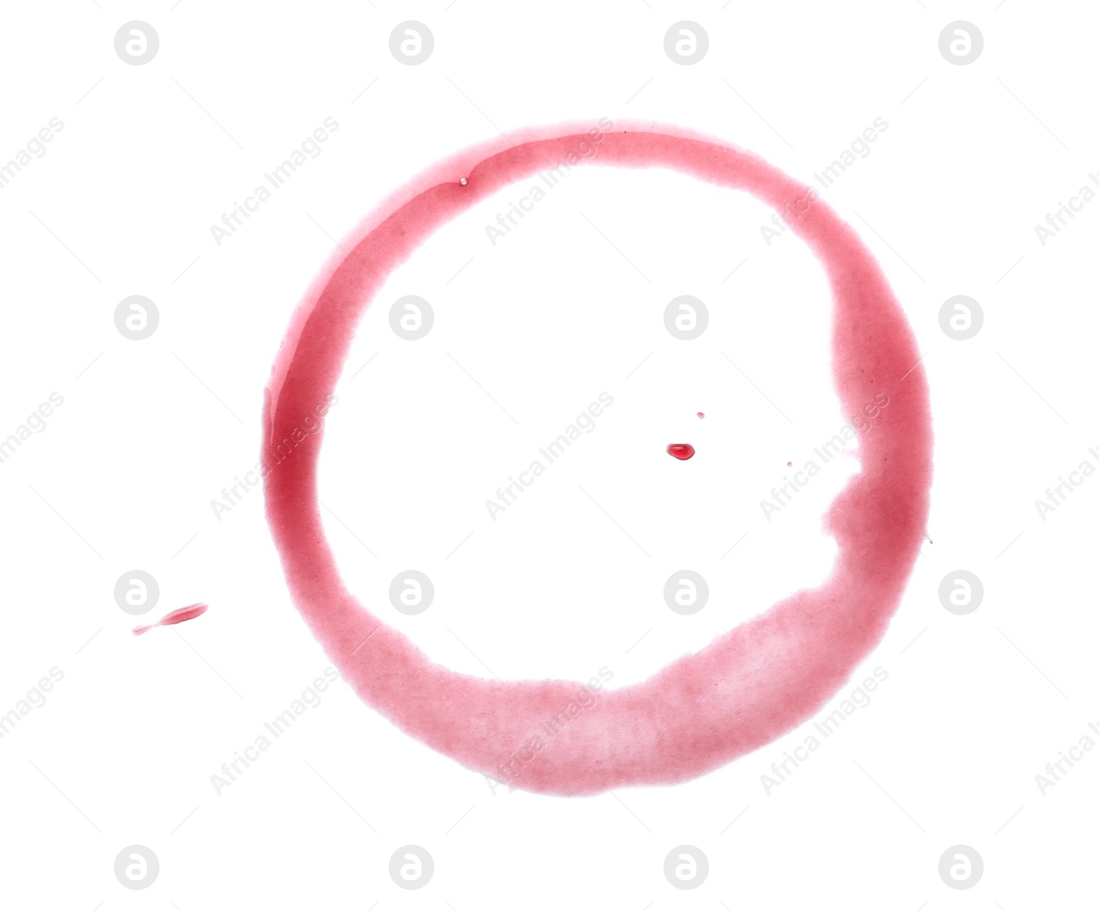 Photo of Red wine ring on white background, top view