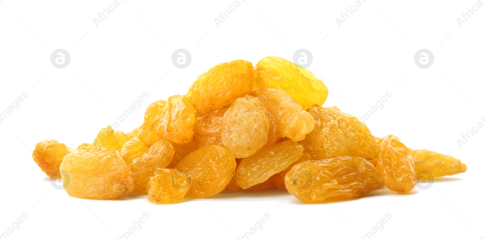 Photo of Tasty raisins on white background. Healthy dried fruit