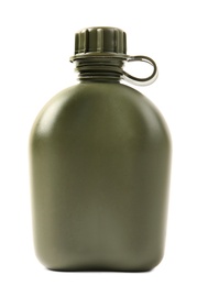 Photo of Canteen on white background. Camping equipment and supplies