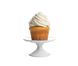 Delicious cupcake decorated with cream isolated on white