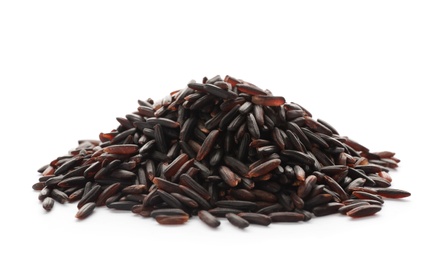 Pile of brown rice on white background