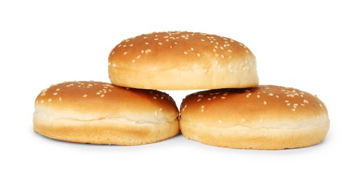 Photo of Three fresh hamburger buns isolated on white