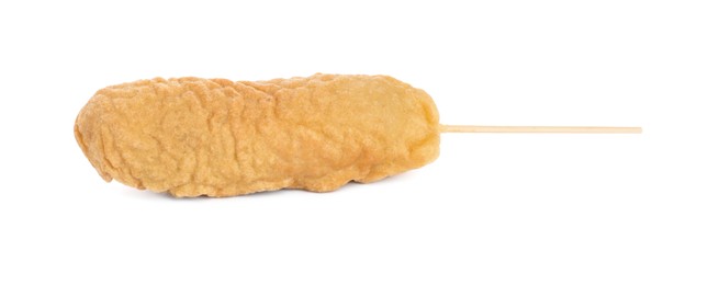 Photo of Delicious deep fried corn dog isolated on white