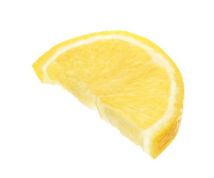 Photo of Slice of fresh lemon on white background