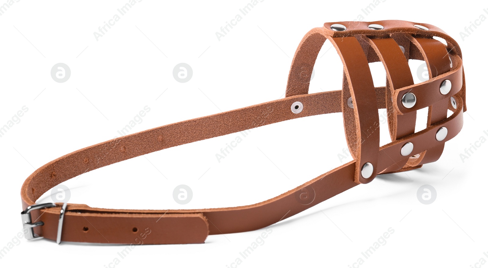 Photo of Brown leather dog muzzle isolated on white