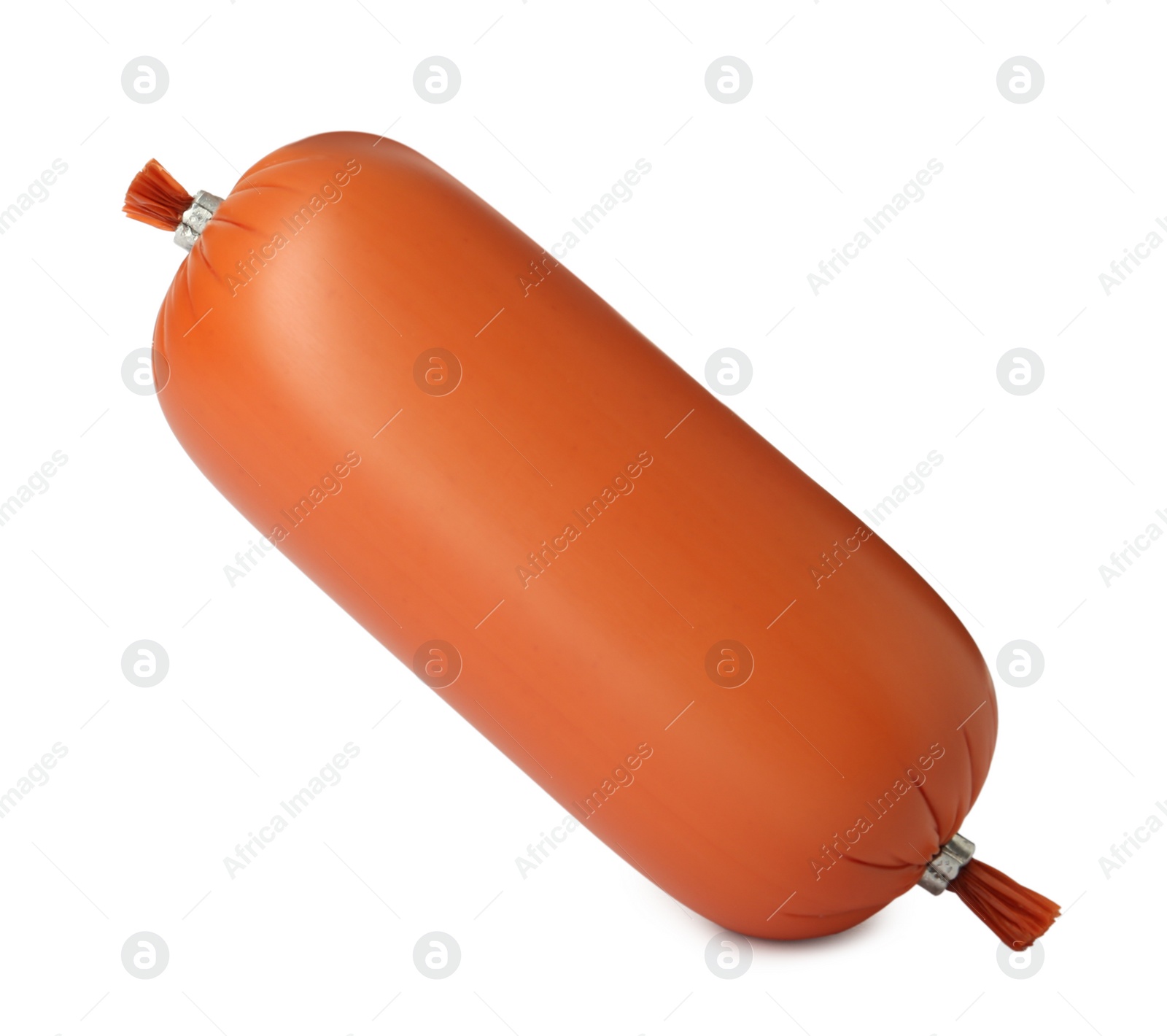 Photo of Tasty whole boiled sausage isolated on white