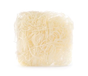 Photo of Brick of dried rice noodles isolated on white. East Asian cuisine